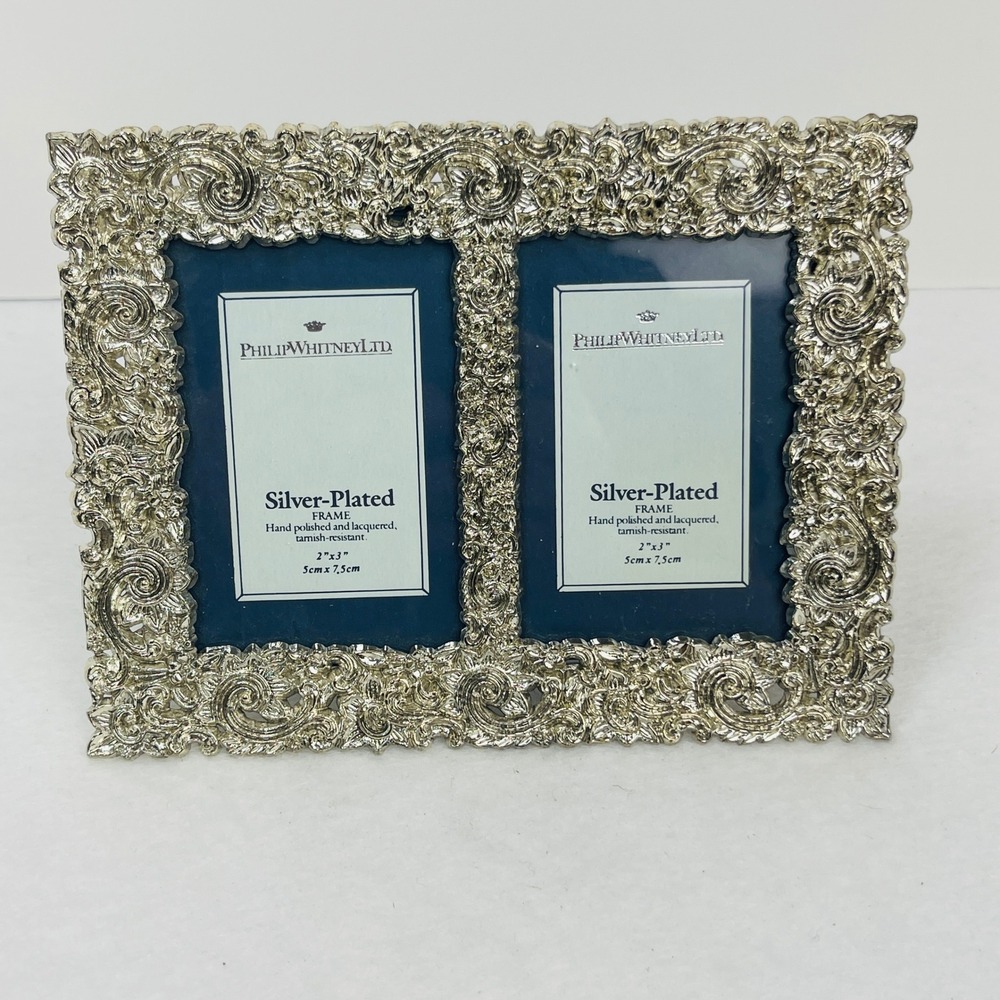 Philip Whitney Ltd Silver Plated Ornate Double Picture Frame 2x3 Victorian Style